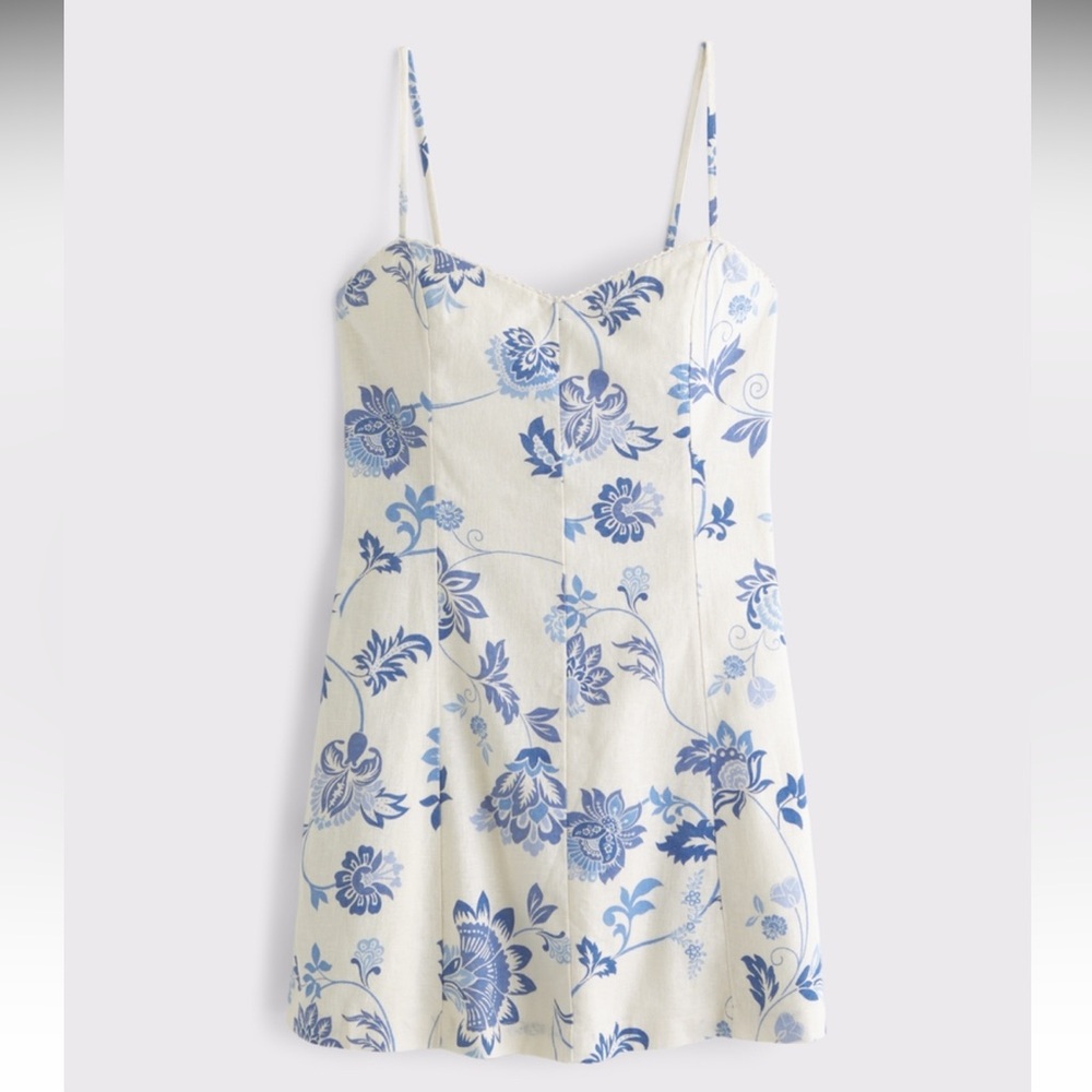 Abercrombie & Fitch Lace Trim Linen-Blend Mini Dress Sz-XL